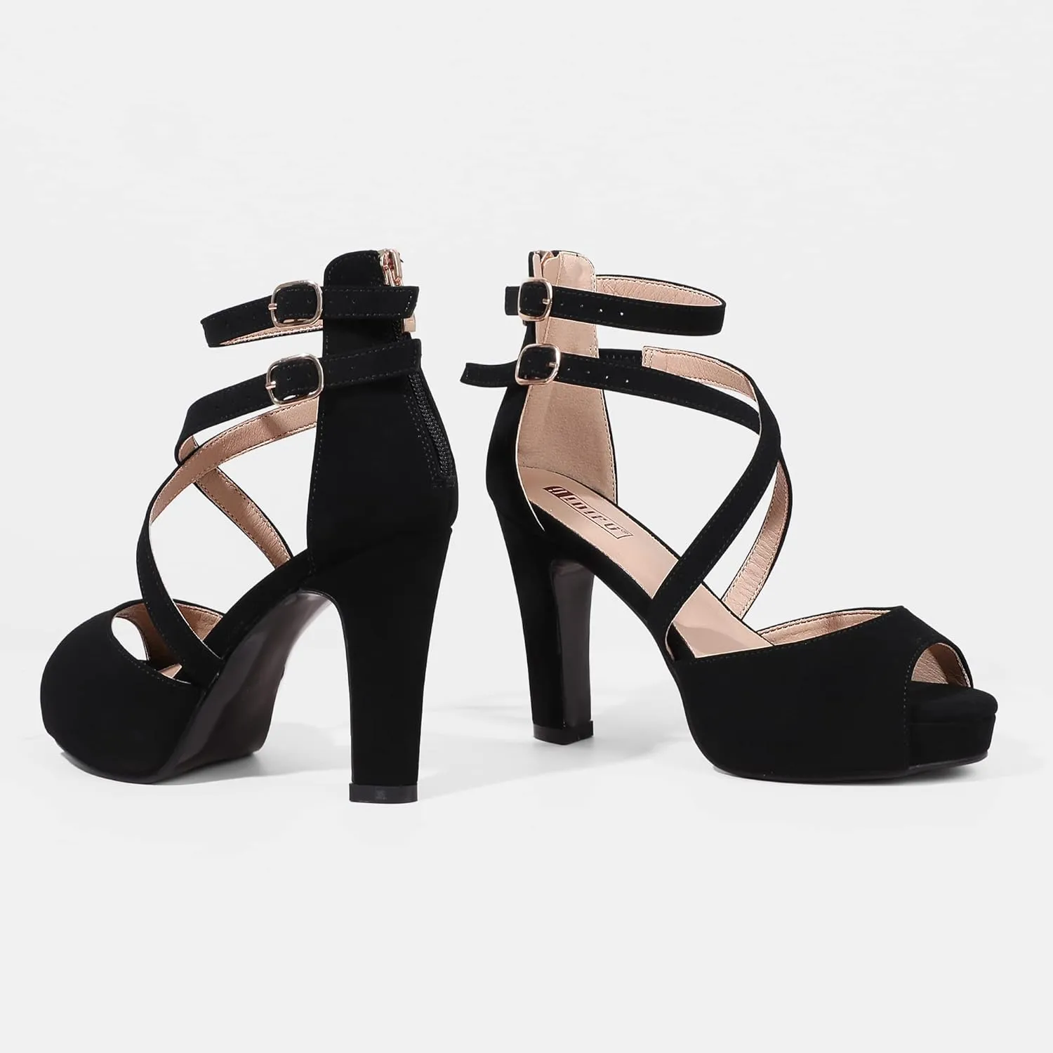 IDIFU Women's IN4 Platform Heels Strappy Chunky Heels For Women Dressy Peep Toe High Heels For Women Bridal Wedding Shoes For Bride On Evening Prom