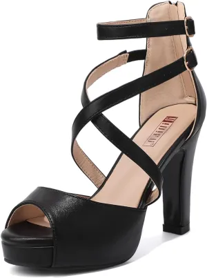 IDIFU Women's IN4 Platform Heels Strappy Chunky Heels For Women Dressy Peep Toe High Heels For Women Bridal Wedding Shoes For Bride On Evening Prom