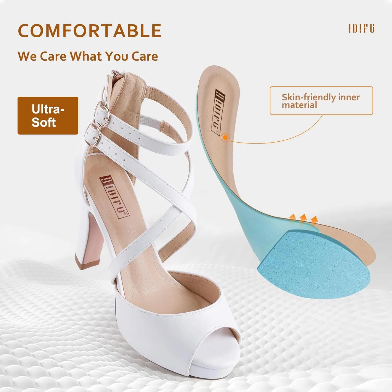 IDIFU Women's IN4 Platform Heels Strappy Chunky Heels For Women Dressy Peep Toe High Heels For Women Bridal Wedding Shoes For Bride On Evening Prom