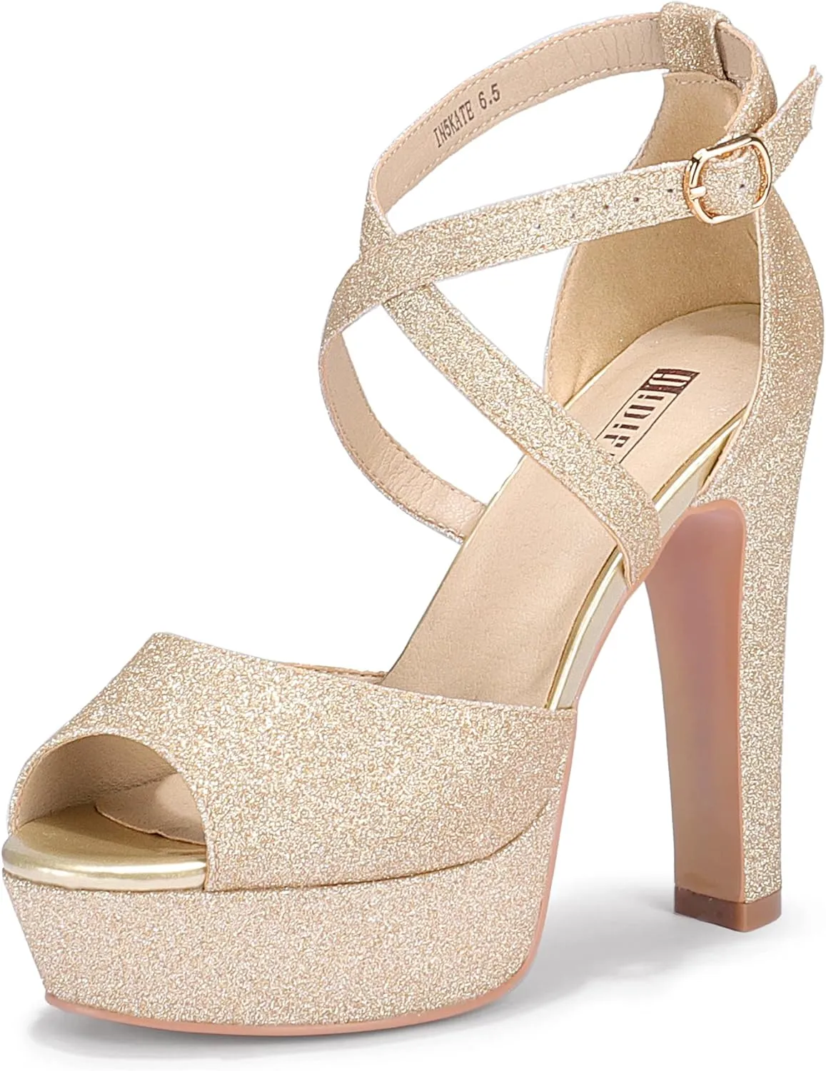 IDIFU Women's Platform Chunky High Heels Dress Sandals Peep Toe Ankle Strap Wedding Party Evening Shoes for Women Bride