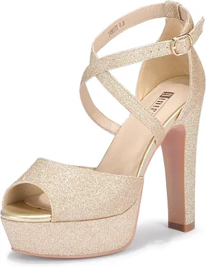 IDIFU Women's Platform Chunky High Heels Dress Sandals Peep Toe Ankle Strap Wedding Party Evening Shoes for Women Bride