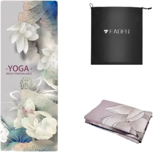 IEADEN Travel Yoga Mat - Foldable & Lightweight, Eco-Friendly Yoga Mat with Carrying Bag | Non-Slip & Absorbent Suede Mat, Ideal for Yoga, Pilates, Hot Yoga, Workout - 72"L x 26"W x 1.5mm Thick
