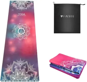 IEADEN Travel Yoga Mat - Foldable & Lightweight, Eco-Friendly Yoga Mat with Carrying Bag | Non-Slip & Absorbent Suede Mat, Ideal for Yoga, Pilates, Hot Yoga, Workout - 72"L x 26"W x 1.5mm Thick