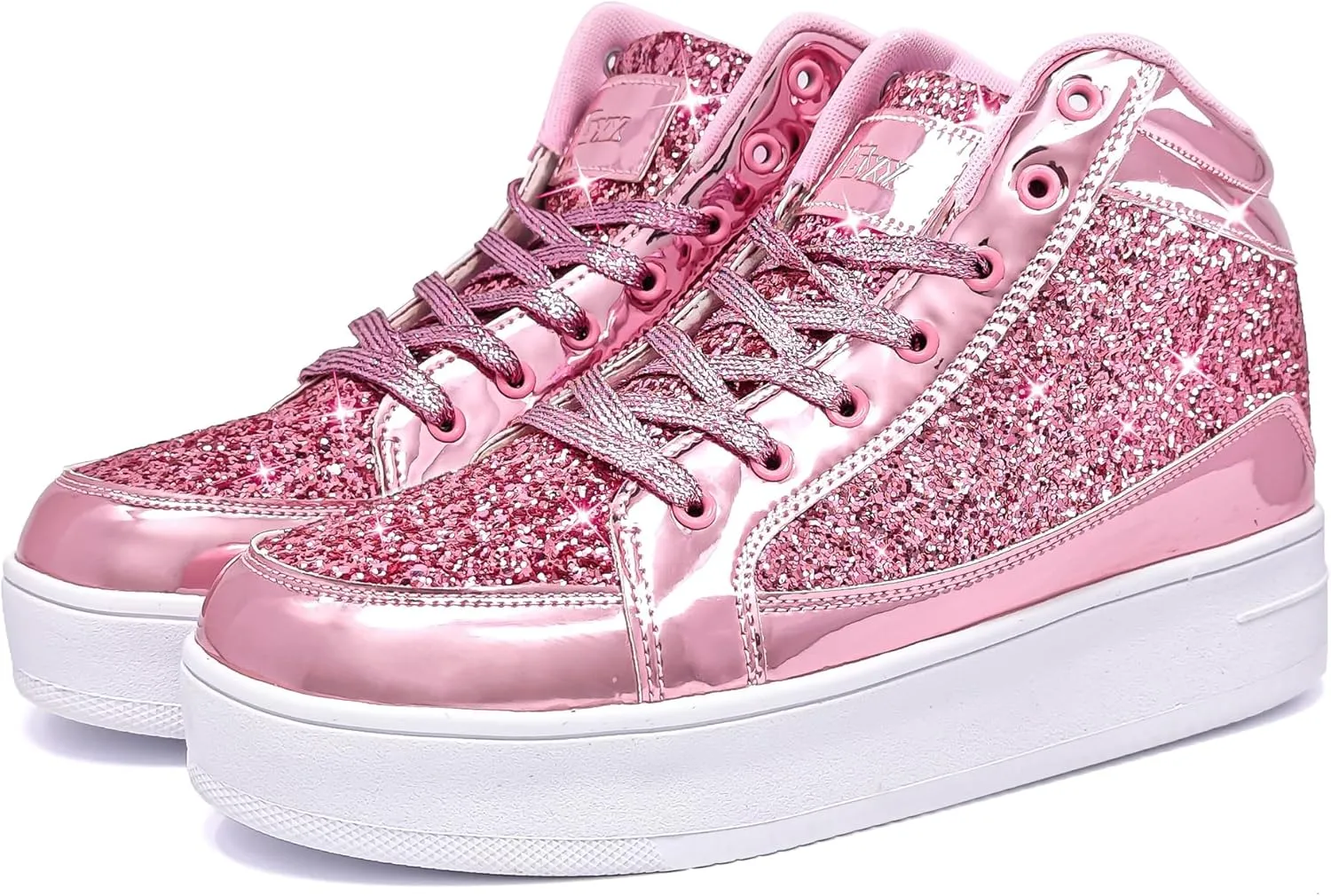 IGxx Womens Platform Glitter Shoes Black High Top Sparkly Sneakers Shiny Fashion Bling Dressy Sequin Metallic Sneakers Disco Wedding Shoes