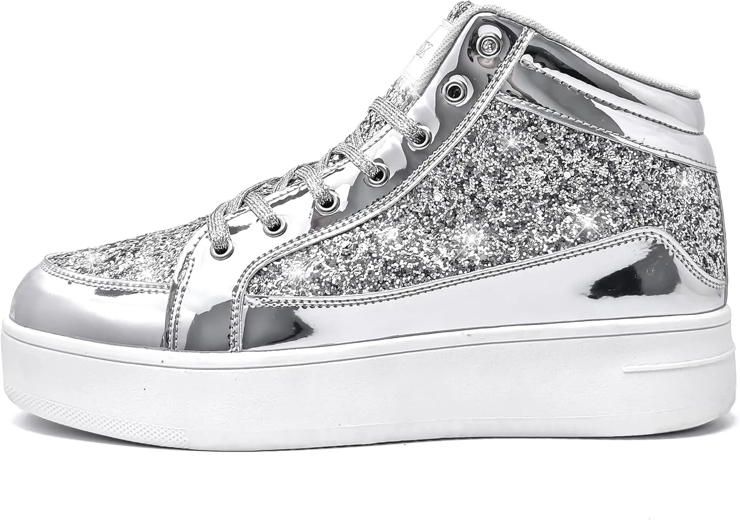 IGxx Womens Platform Glitter Shoes Black High Top Sparkly Sneakers Shiny Fashion Bling Dressy Sequin Metallic Sneakers Disco Wedding Shoes