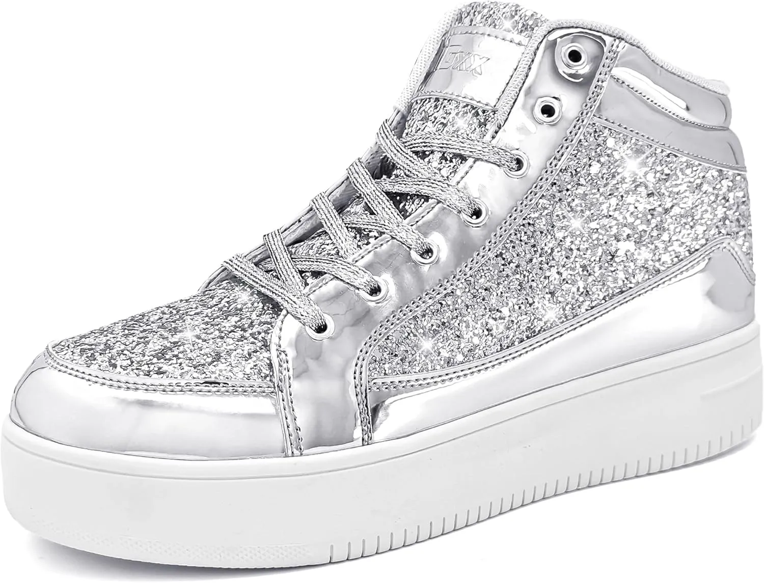 IGxx Womens Platform Glitter Shoes Black High Top Sparkly Sneakers Shiny Fashion Bling Dressy Sequin Metallic Sneakers Disco Wedding Shoes