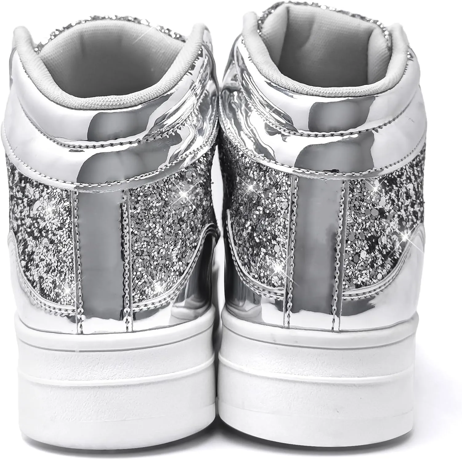 IGxx Womens Platform Glitter Shoes Black High Top Sparkly Sneakers Shiny Fashion Bling Dressy Sequin Metallic Sneakers Disco Wedding Shoes