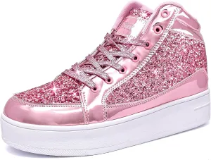 IGxx Womens Platform Glitter Shoes Black High Top Sparkly Sneakers Shiny Fashion Bling Dressy Sequin Metallic Sneakers Disco Wedding Shoes