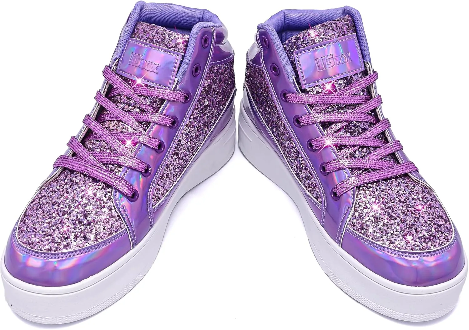 IGxx Womens Platform Glitter Shoes Black High Top Sparkly Sneakers Shiny Fashion Bling Dressy Sequin Metallic Sneakers Disco Wedding Shoes