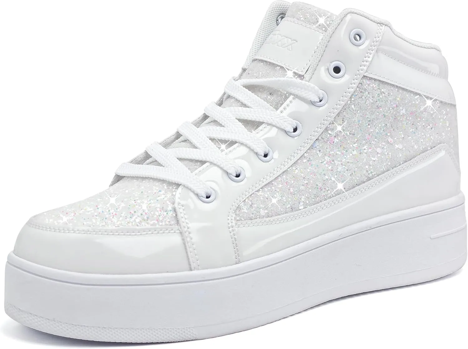 IGxx Womens Platform Glitter Shoes Black High Top Sparkly Sneakers Shiny Fashion Bling Dressy Sequin Metallic Sneakers Disco Wedding Shoes