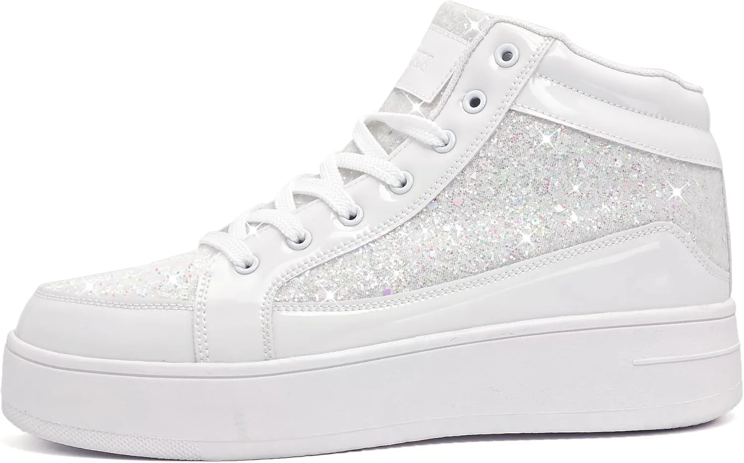 IGxx Womens Platform Glitter Shoes Black High Top Sparkly Sneakers Shiny Fashion Bling Dressy Sequin Metallic Sneakers Disco Wedding Shoes