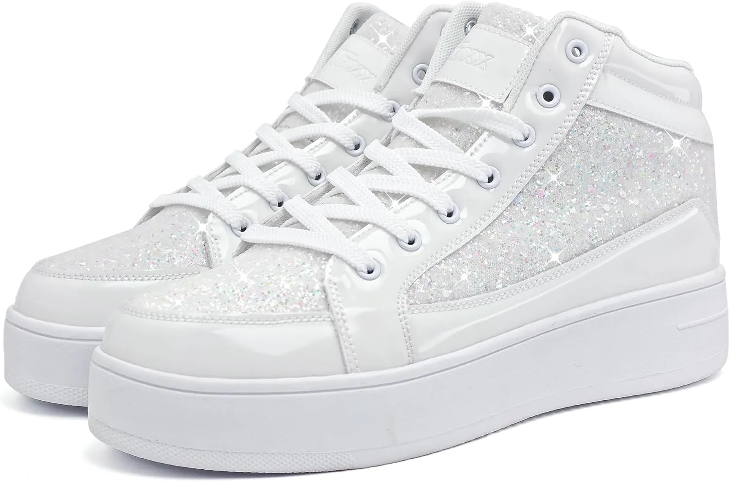 IGxx Womens Platform Glitter Shoes Black High Top Sparkly Sneakers Shiny Fashion Bling Dressy Sequin Metallic Sneakers Disco Wedding Shoes