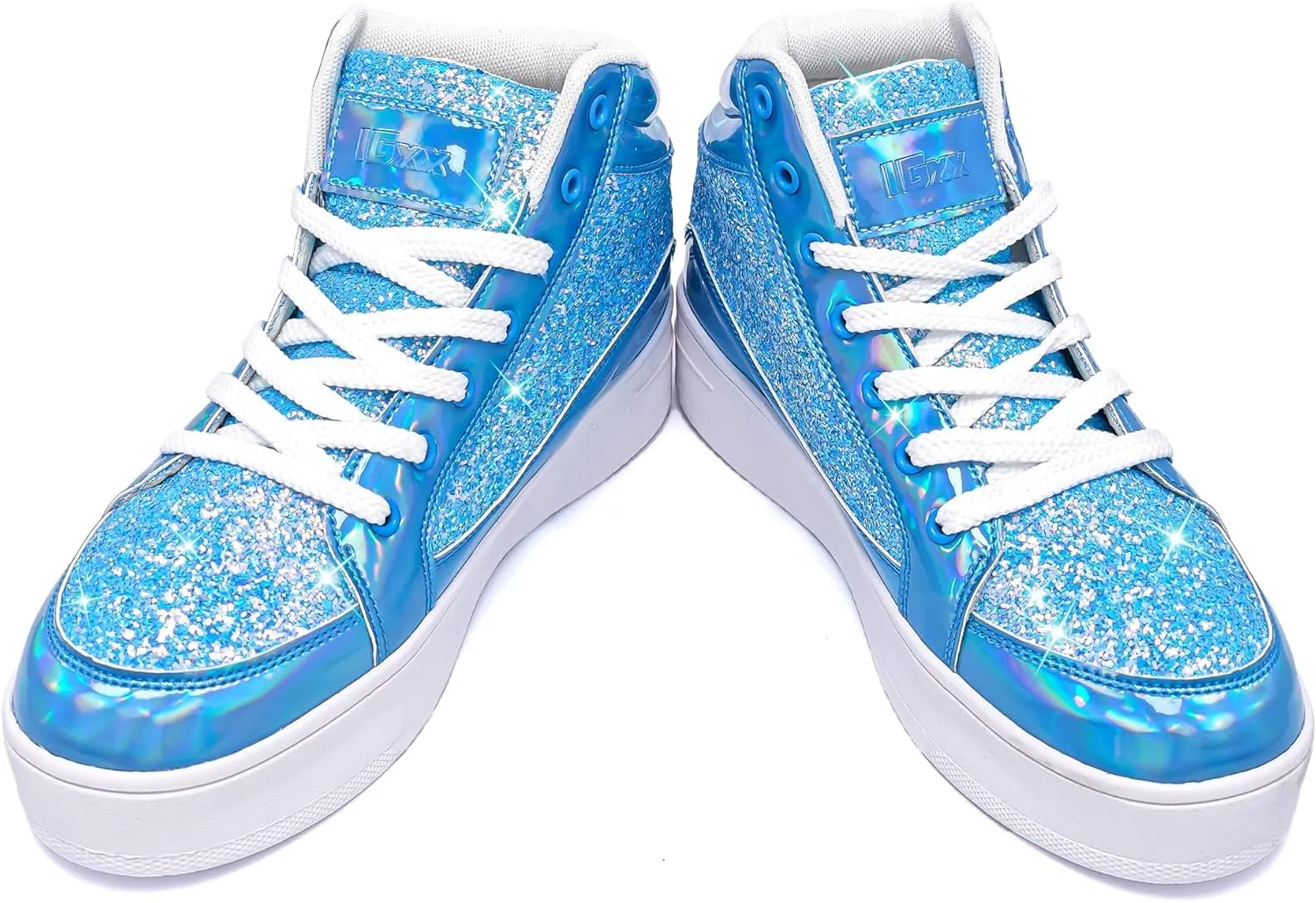 IGxx Womens Platform Glitter Shoes Black High Top Sparkly Sneakers Shiny Fashion Bling Dressy Sequin Metallic Sneakers Disco Wedding Shoes