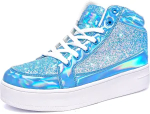 IGxx Womens Platform Glitter Shoes Black High Top Sparkly Sneakers Shiny Fashion Bling Dressy Sequin Metallic Sneakers Disco Wedding Shoes
