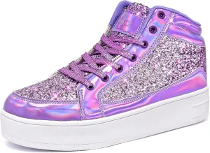 IGxx Womens Platform Glitter Shoes Black High Top Sparkly Sneakers Shiny Fashion Bling Dressy Sequin Metallic Sneakers Disco Wedding Shoes