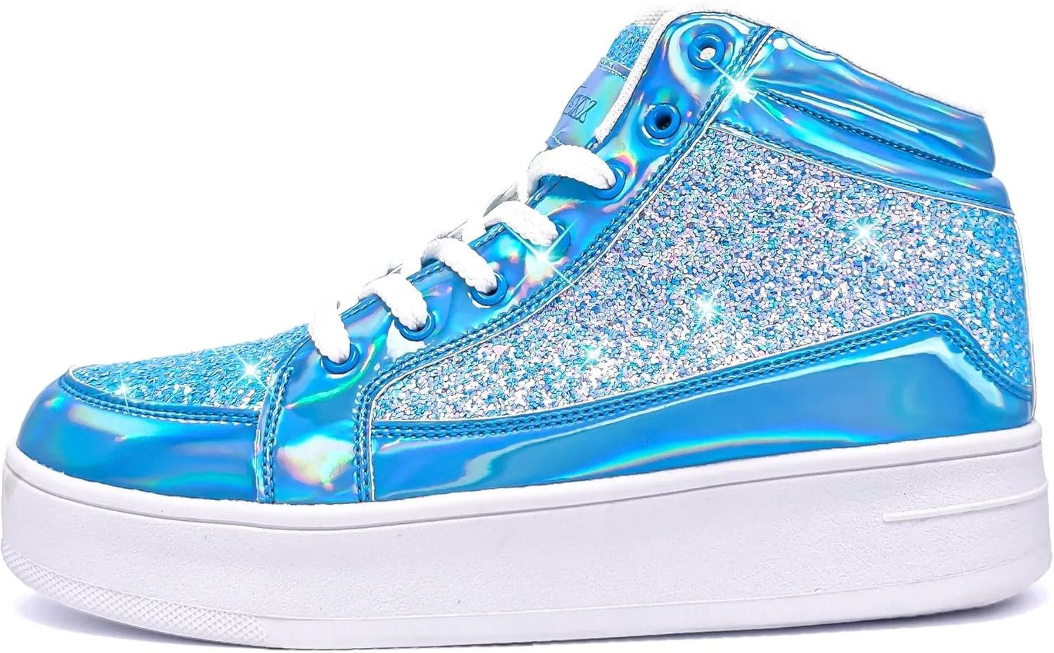 IGxx Womens Platform Glitter Shoes Black High Top Sparkly Sneakers Shiny Fashion Bling Dressy Sequin Metallic Sneakers Disco Wedding Shoes