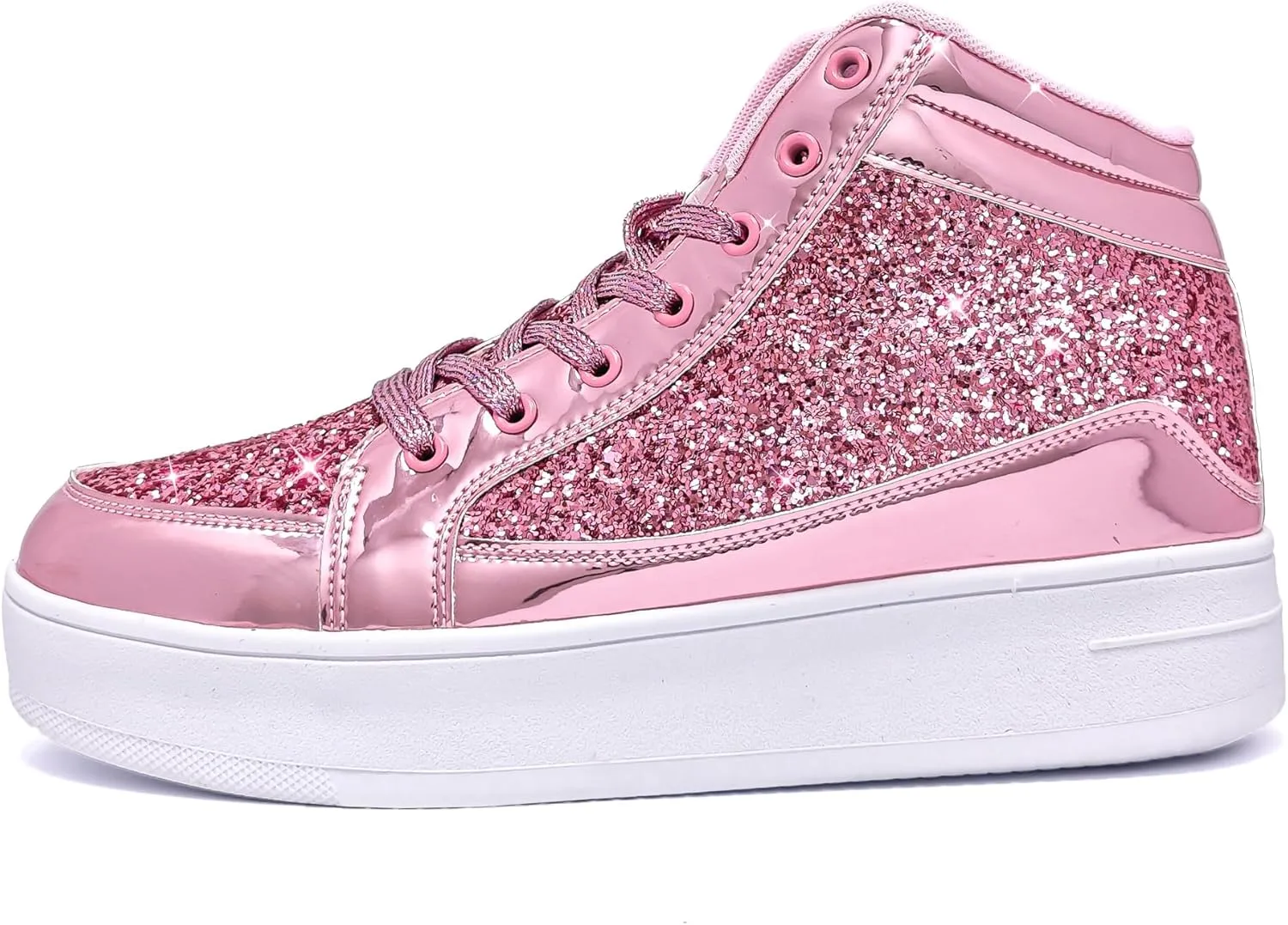 IGxx Womens Platform Glitter Shoes Black High Top Sparkly Sneakers Shiny Fashion Bling Dressy Sequin Metallic Sneakers Disco Wedding Shoes