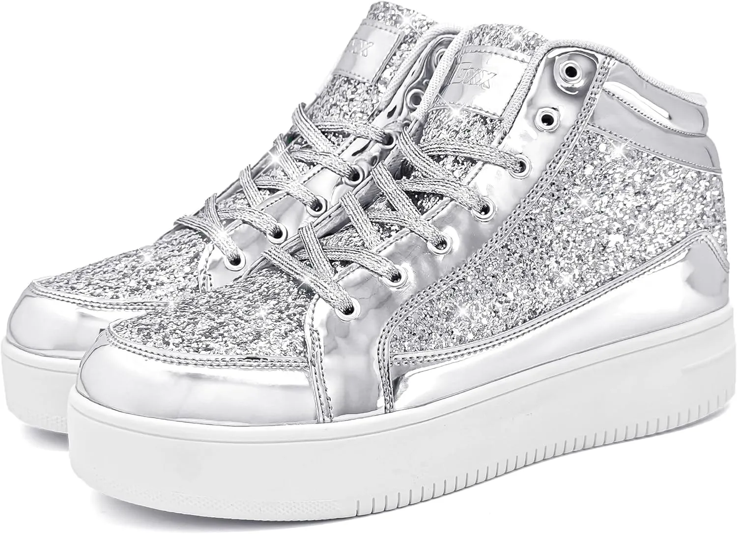 IGxx Womens Platform Glitter Shoes Black High Top Sparkly Sneakers Shiny Fashion Bling Dressy Sequin Metallic Sneakers Disco Wedding Shoes
