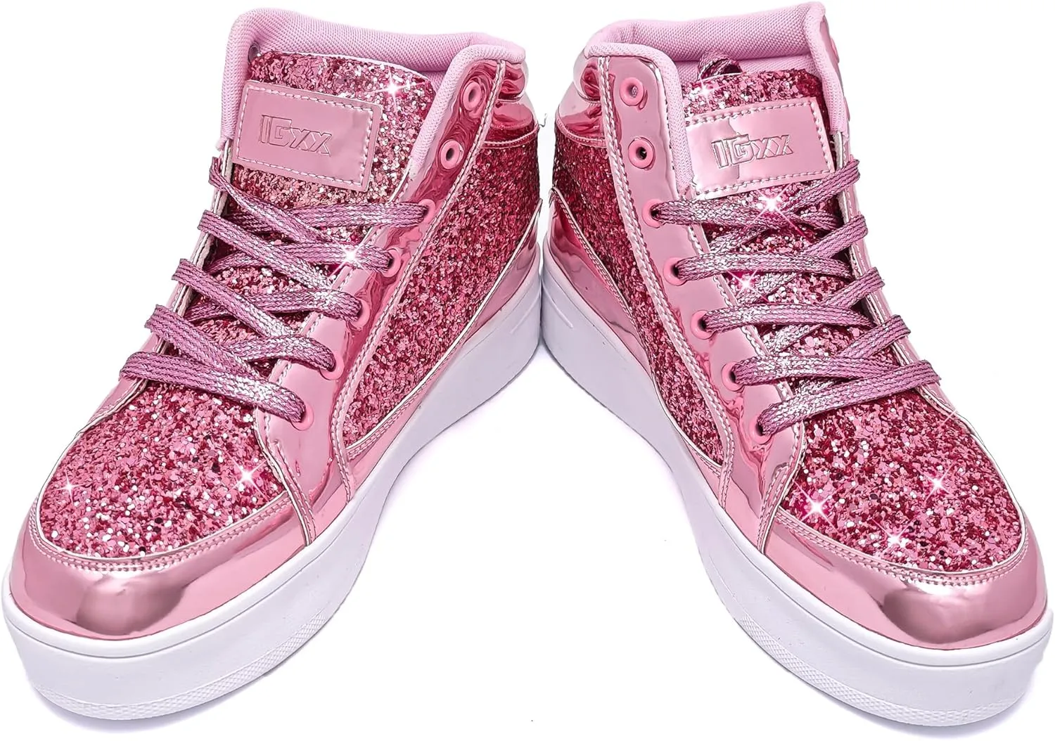 IGxx Womens Platform Glitter Shoes Black High Top Sparkly Sneakers Shiny Fashion Bling Dressy Sequin Metallic Sneakers Disco Wedding Shoes