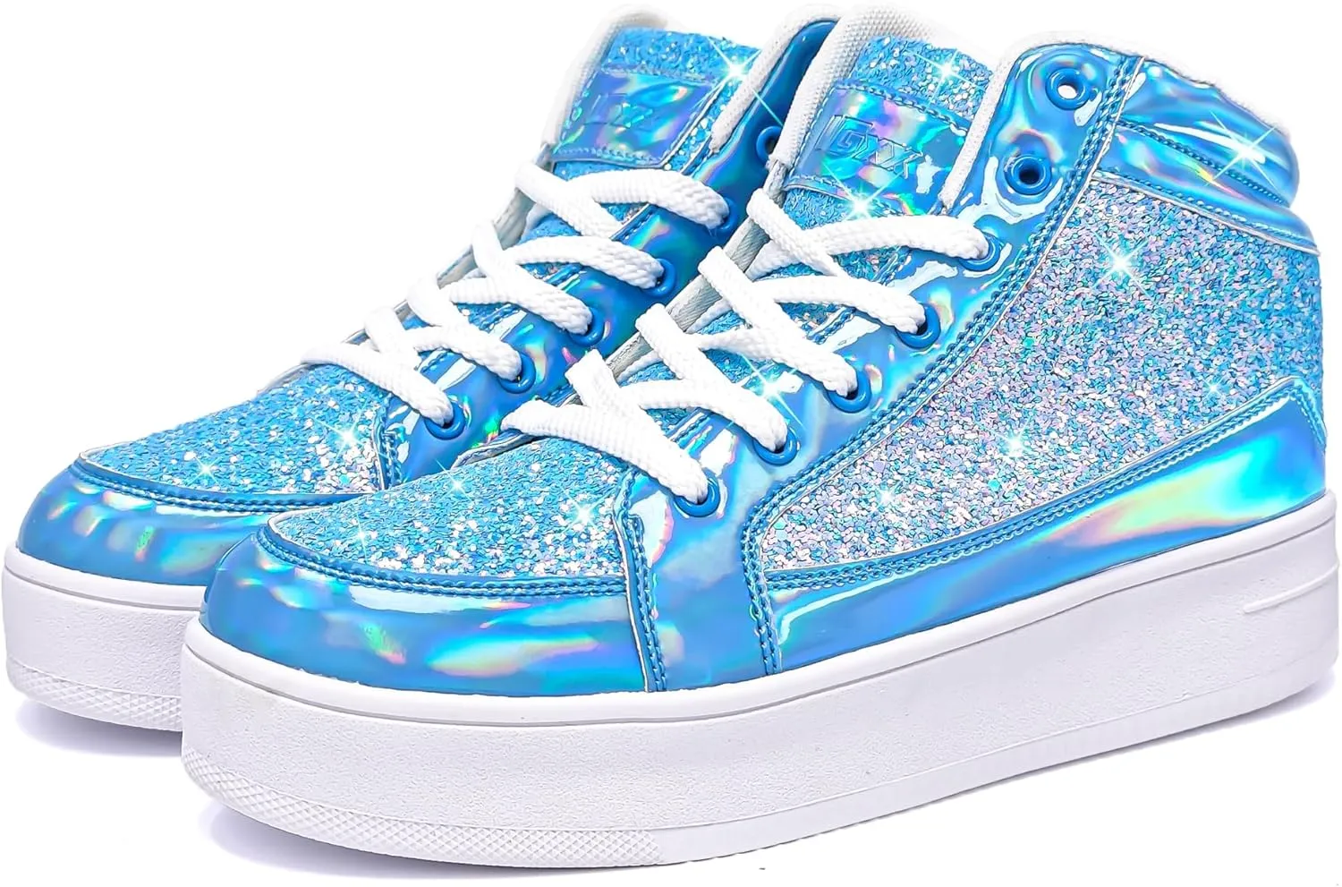 IGxx Womens Platform Glitter Shoes Black High Top Sparkly Sneakers Shiny Fashion Bling Dressy Sequin Metallic Sneakers Disco Wedding Shoes