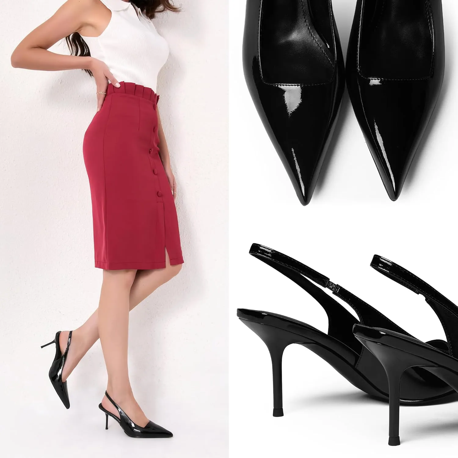 iiimmu Minimalist Heels for Women 3.5 Inch Stiletto Slingback Pumps, Faux Patent