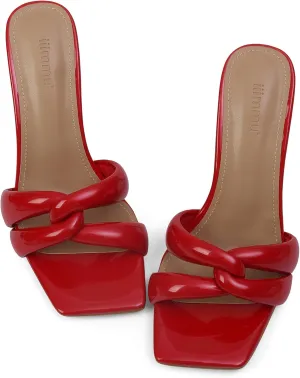 iiimmu Mule Heels 3.5 IN Stiletto with Square Toe Heeled Sandals Interwoven Straps Shape