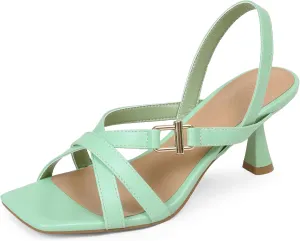 iiimmu Women's Square Open Toe Strappy Sandals With 2.5 IN Kitten Heels, Cute and Elegant Summer Low Heels, PU Leather