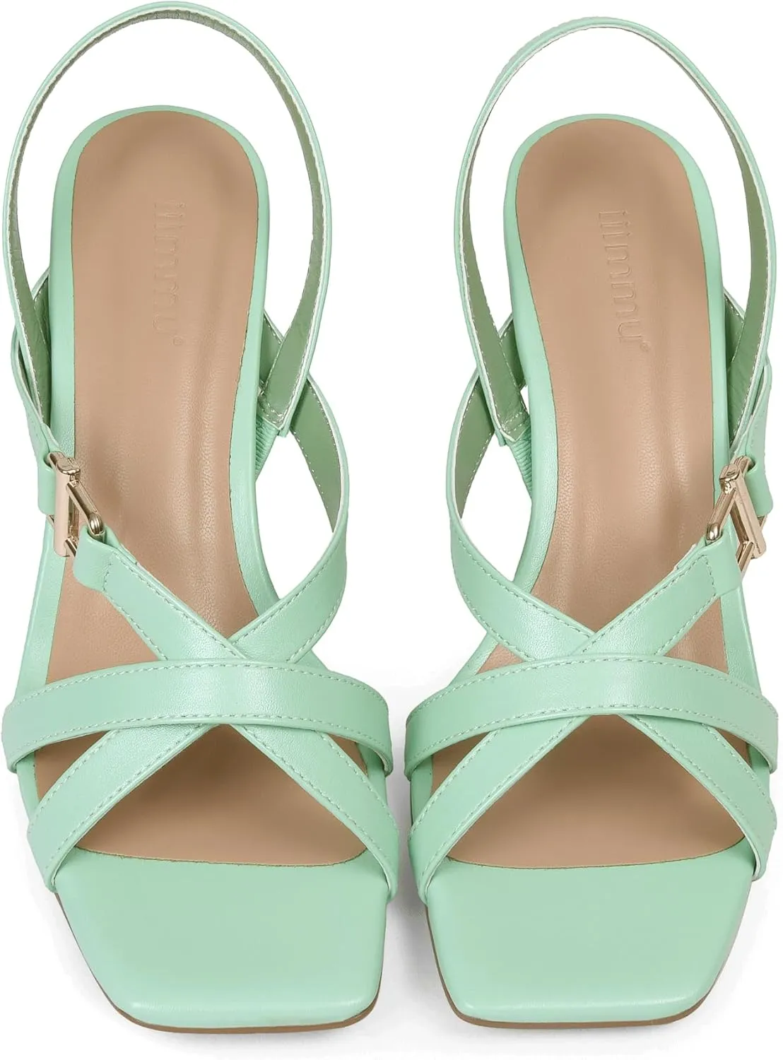 iiimmu Women's Square Open Toe Strappy Sandals With 2.5 IN Kitten Heels, Cute and Elegant Summer Low Heels, PU Leather