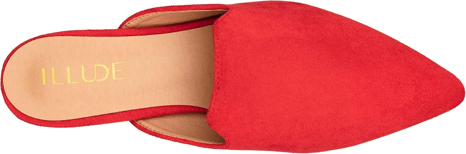 ILLUDE Women's Flat Mules Pointed Toe Backless Slip on Slides Loafer Shoes