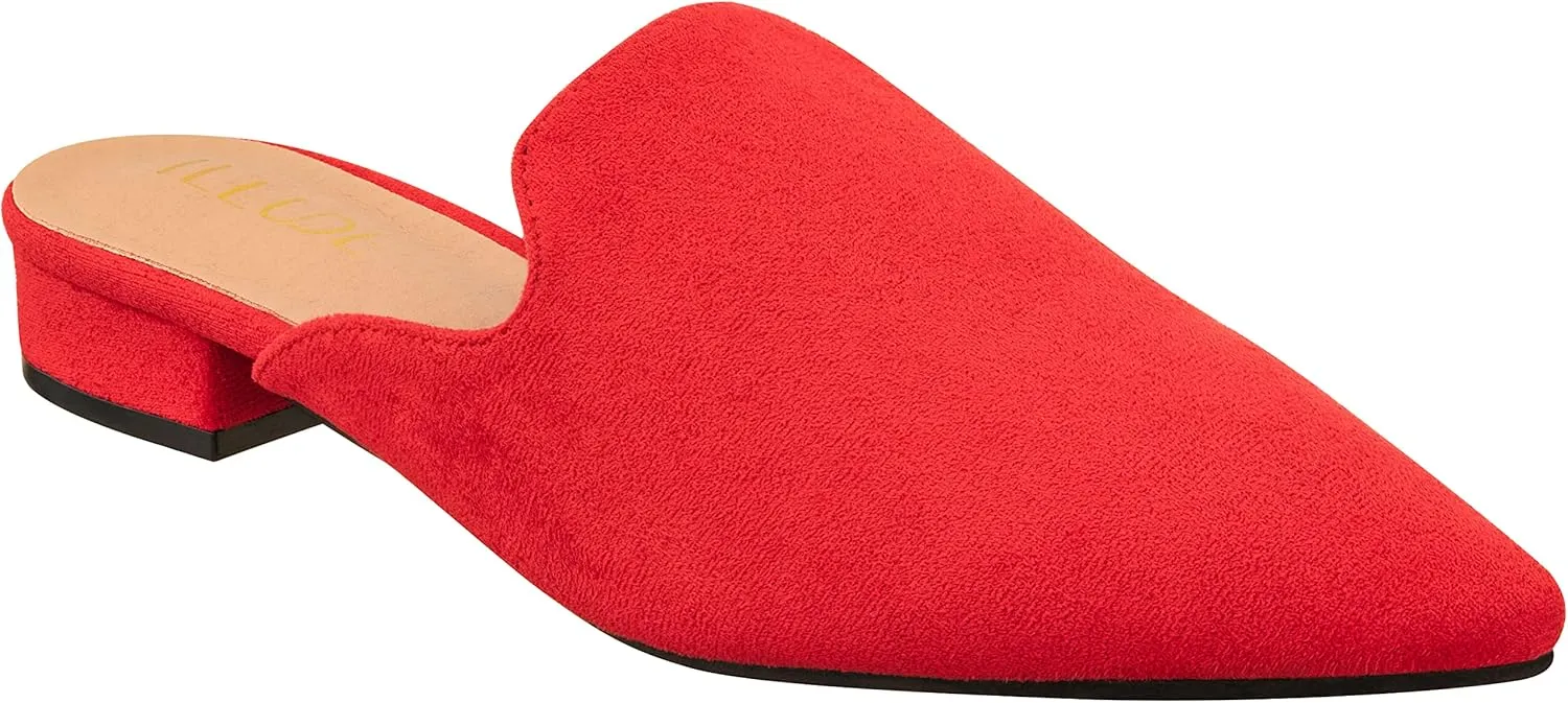 ILLUDE Women's Flat Mules Pointed Toe Backless Slip on Slides Loafer Shoes