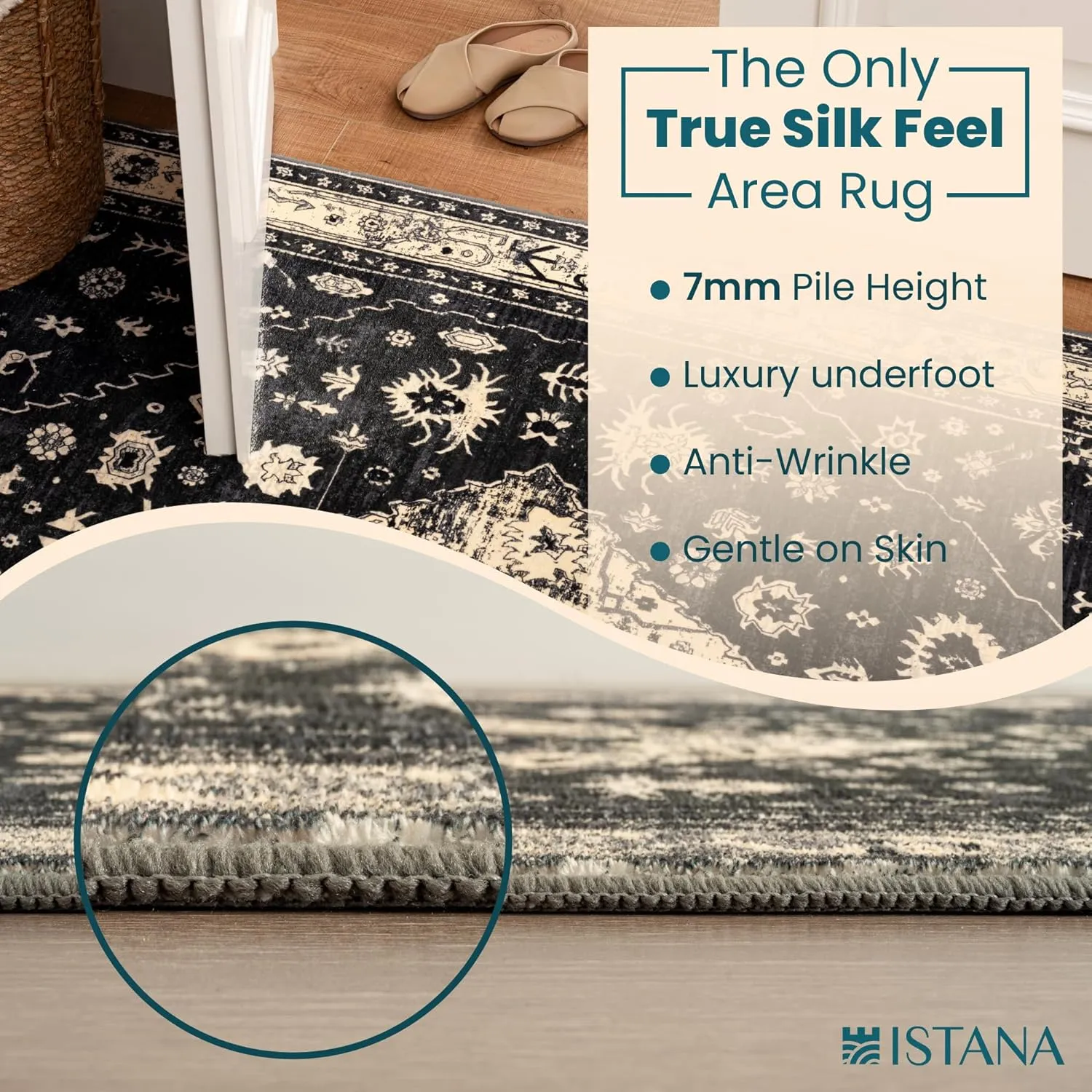 Istana 2x3 Area Rug - Black Boho Rugs for Living Room 2x3 - Foldable Small Rugs for Bedroom - Stain Resistant Washable Rug Non Slip - Eco-Friendly Area Rugs Indoor