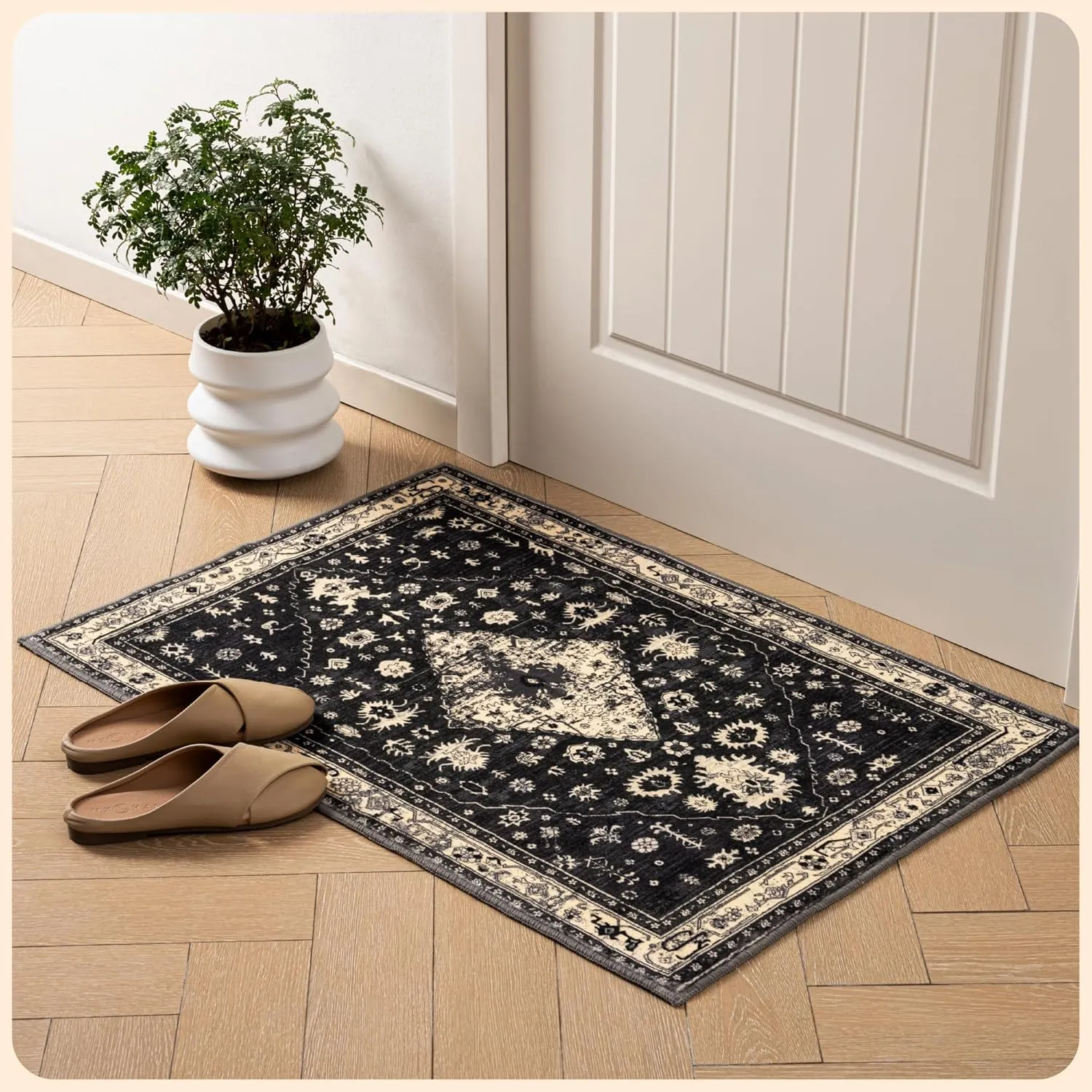 Istana 2x3 Area Rug - Black Boho Rugs for Living Room 2x3 - Foldable Small Rugs for Bedroom - Stain Resistant Washable Rug Non Slip - Eco-Friendly Area Rugs Indoor