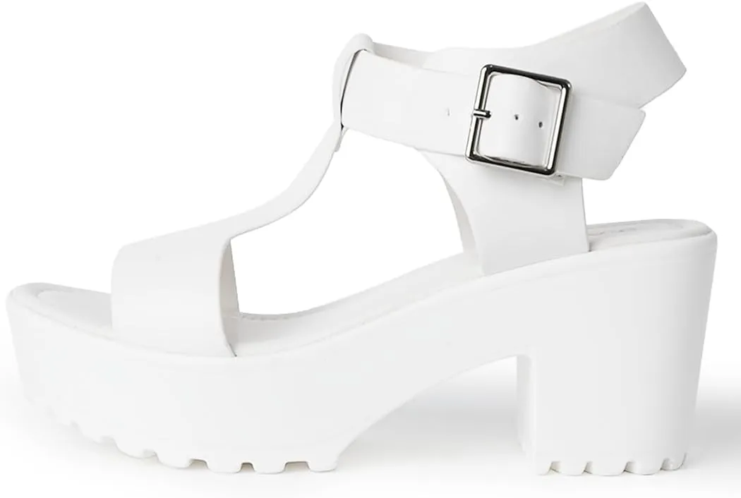J. Adams Corby Platform Sandals Heeled Sandals for Womens - T-Strap Chunky Mid Heel Sandal Wedges for Women - Women's Footwear Platform Shoes - Summer Shoes for Women
