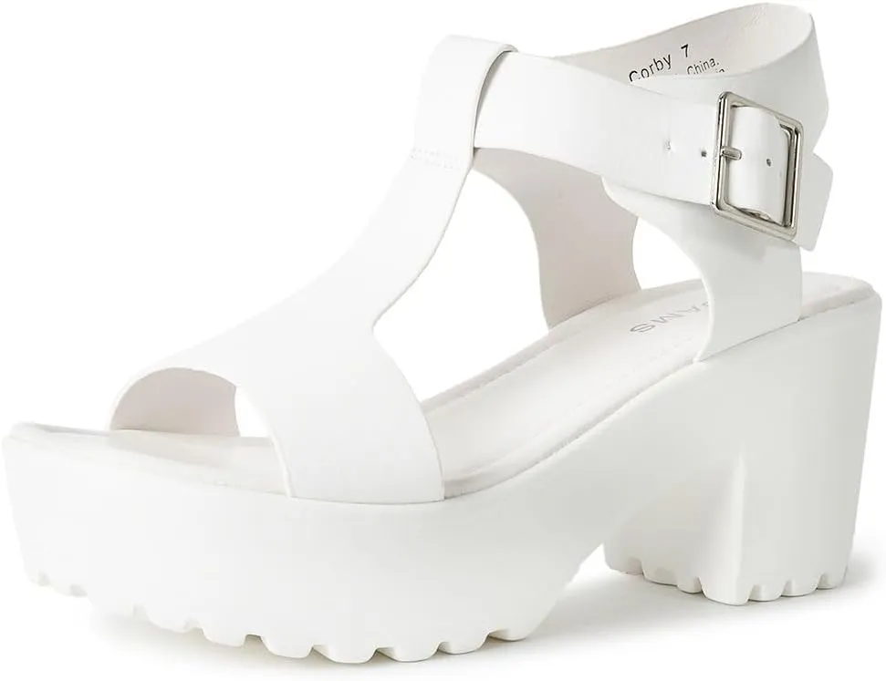 J. Adams Corby Platform Sandals Heeled Sandals for Womens - T-Strap Chunky Mid Heel Sandal Wedges for Women - Women's Footwear Platform Shoes - Summer Shoes for Women