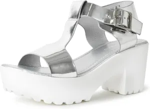 J. Adams Corby Platform Sandals Heeled Sandals for Womens - T-Strap Chunky Mid Heel Sandal Wedges for Women - Women's Footwear Platform Shoes - Summer Shoes for Women