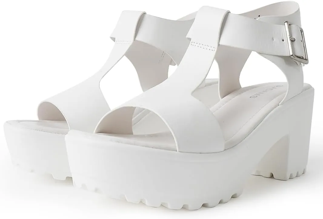 J. Adams Corby Platform Sandals Heeled Sandals for Womens - T-Strap Chunky Mid Heel Sandal Wedges for Women - Women's Footwear Platform Shoes - Summer Shoes for Women