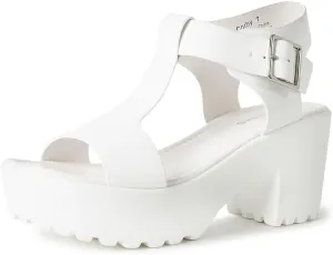 J. Adams Corby Platform Sandals Heeled Sandals for Womens - T-Strap Chunky Mid Heel Sandal Wedges for Women - Women's Footwear Platform Shoes - Summer Shoes for Women