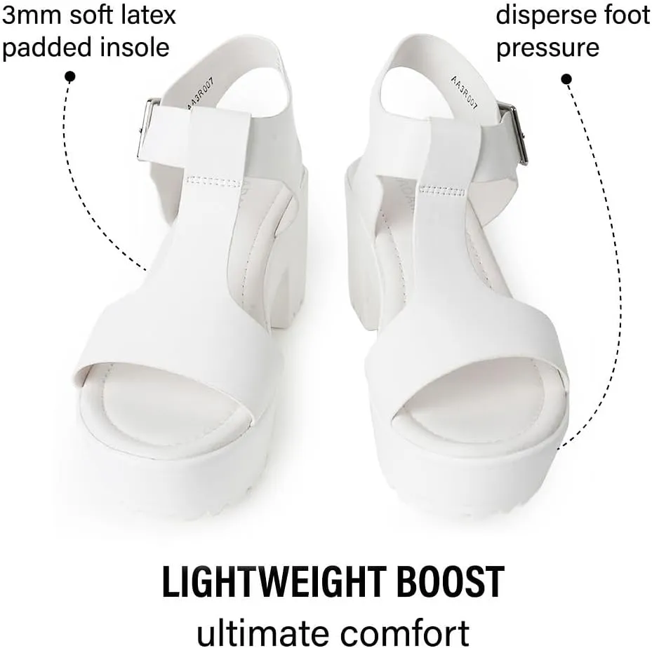J. Adams Corby Platform Sandals Heeled Sandals for Womens - T-Strap Chunky Mid Heel Sandal Wedges for Women - Women's Footwear Platform Shoes - Summer Shoes for Women