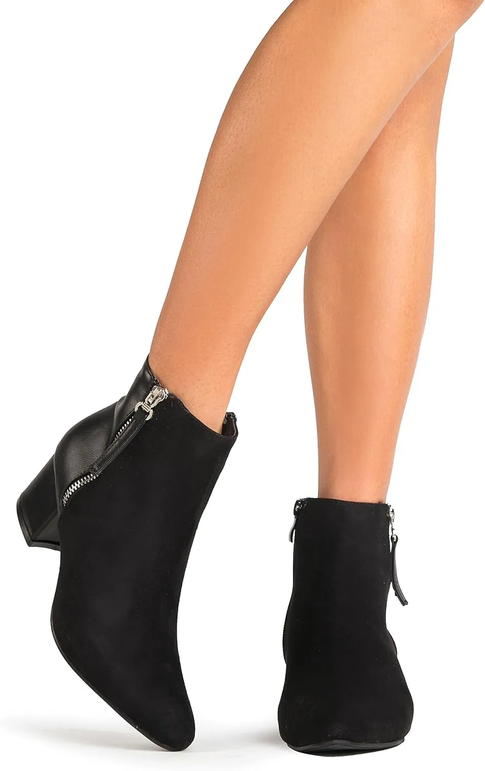 J. Adams Zuma Ankle Bootie – Closed Pointed Toe Low Block Heel Zip Up Boot