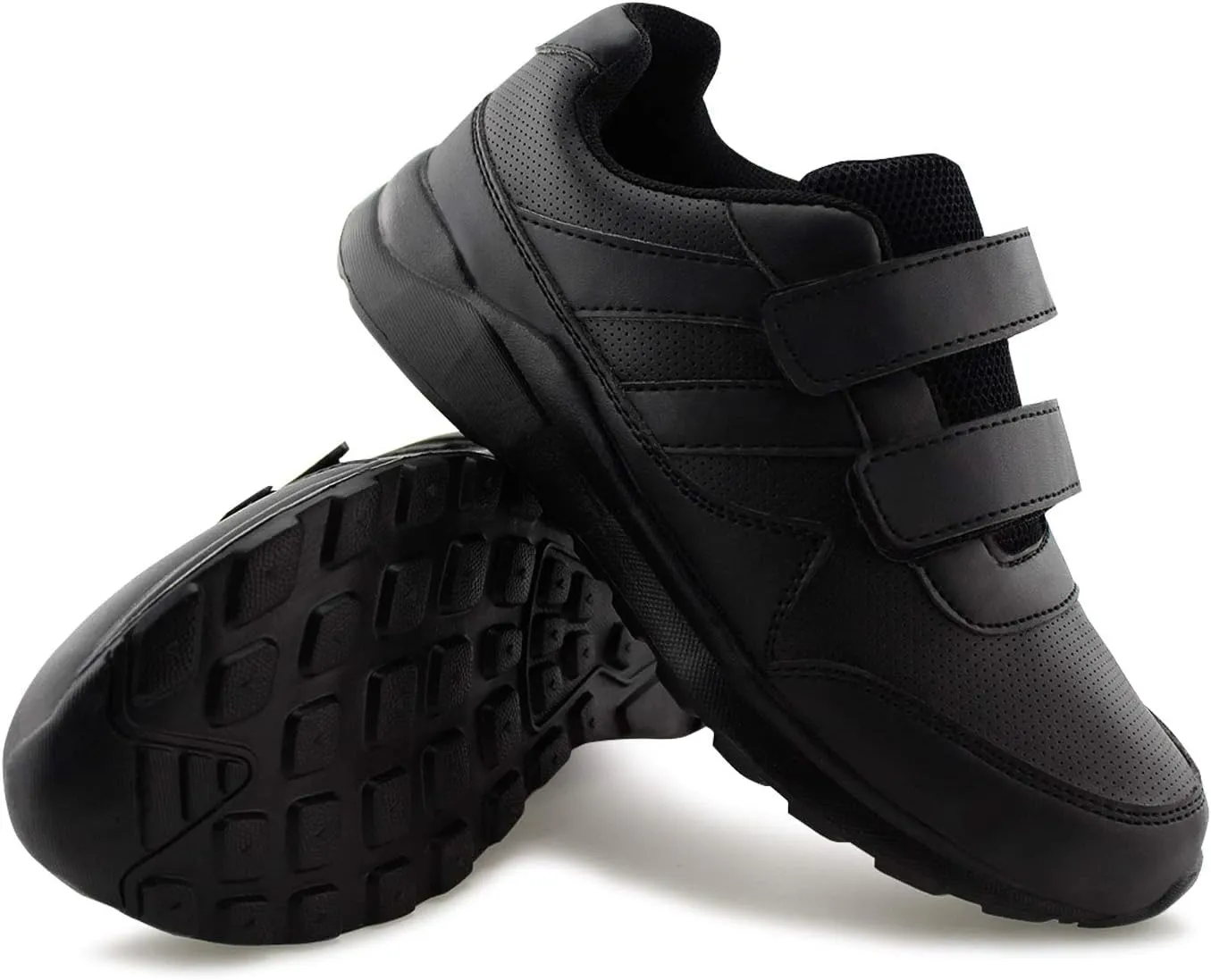 JABASIC Kids Black/White Hook and Loop School Uniform Sneaker