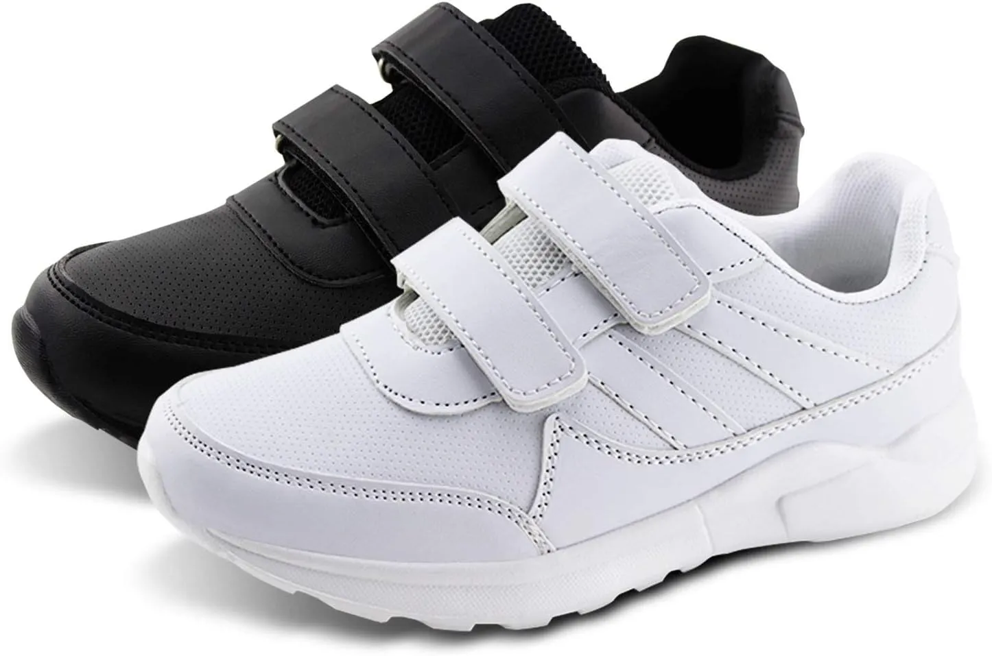 JABASIC Kids Black/White Hook and Loop School Uniform Sneaker