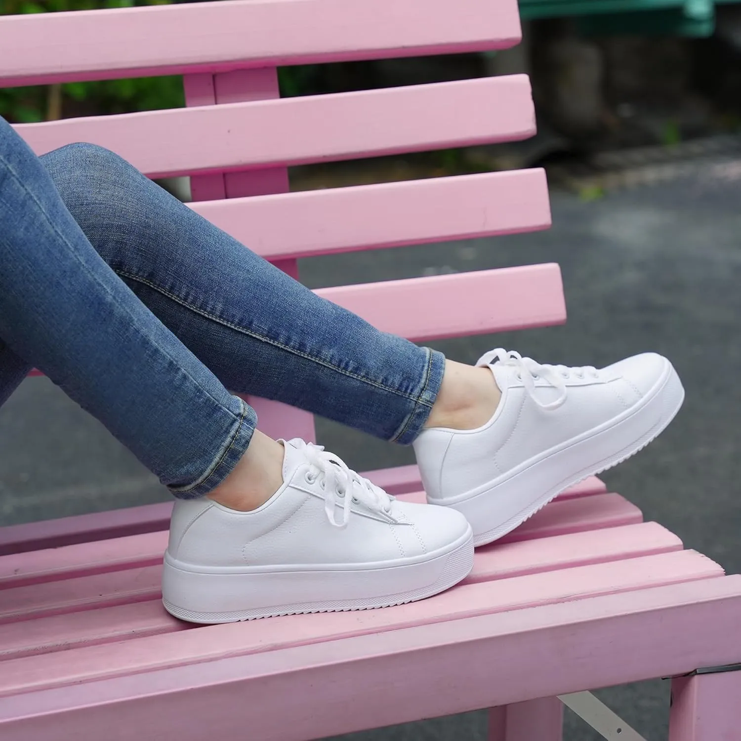 JABASIC Women Fashion Sneakers Low-top Lace-Up Stylish Walking Shoes Comfort Platform Sneakers