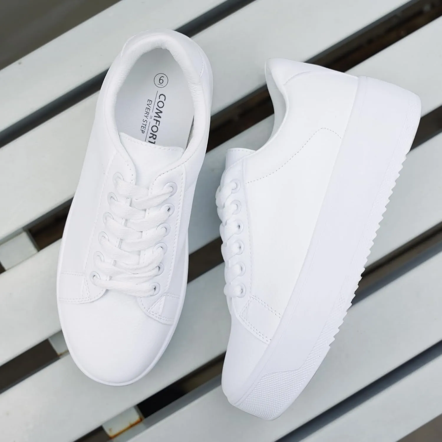 JABASIC Women Fashion Sneakers Low-top Lace-Up Stylish Walking Shoes Comfort Platform Sneakers