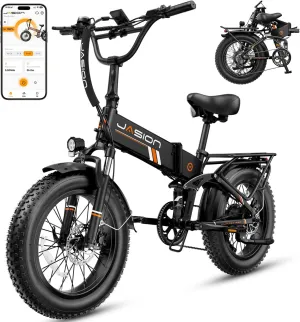 Jasion Hunter Pro Electric Bike for Adults,1800W Peak Motor 80 Miles,up to 28MPH,720WH Removable Battery Foldable Ebike,App Control & Full Suspension,20''*4.0 Fat Tire,Dual Hydraulic Brakes Bicycle