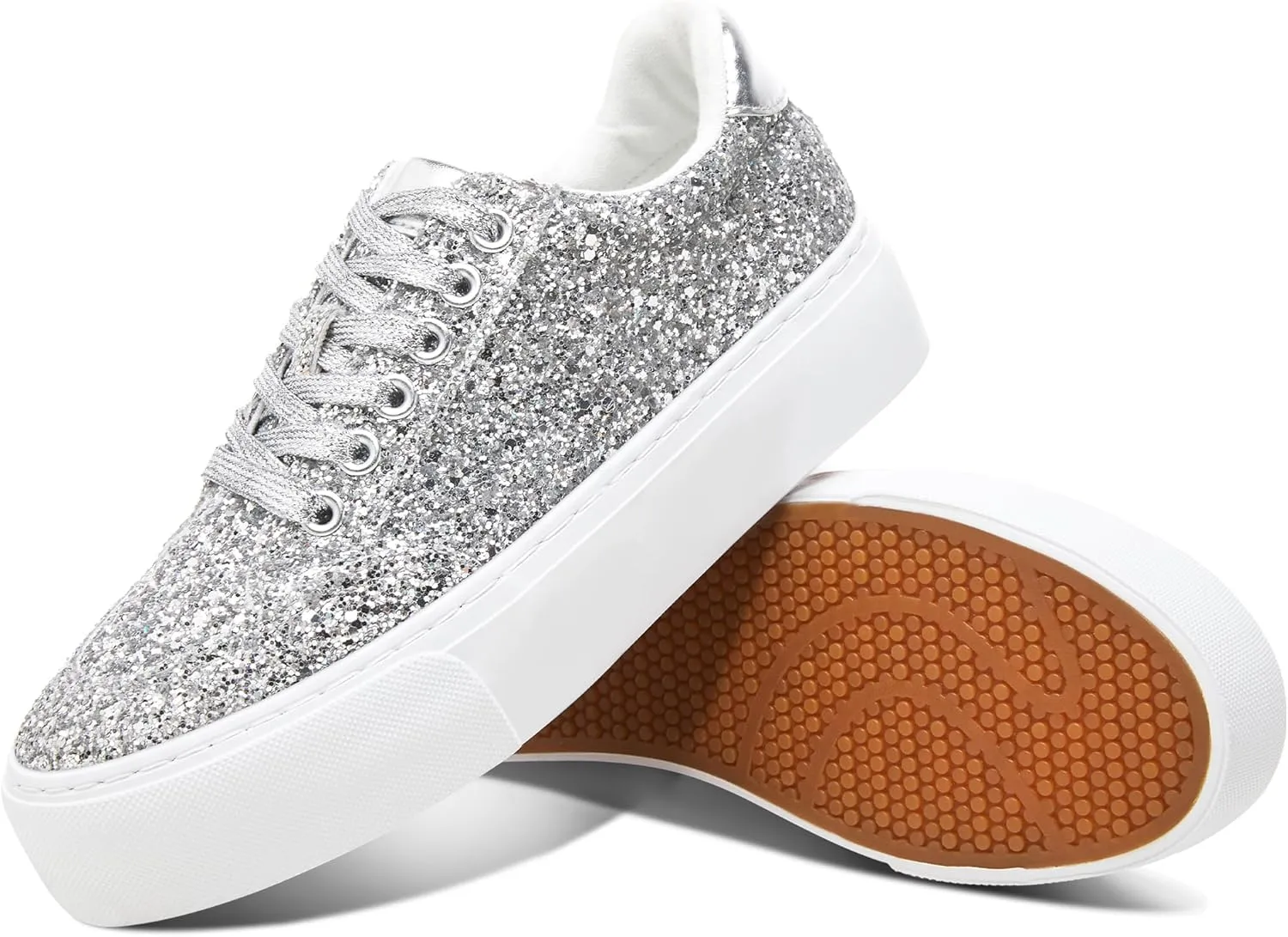 Jeekopeg Glitter Platform Sneakers Women Casual Sequin Sparkly Shoes Bling Thick Sole Walking Shoes Shiny Sequin Wedding Sneakers for Lady