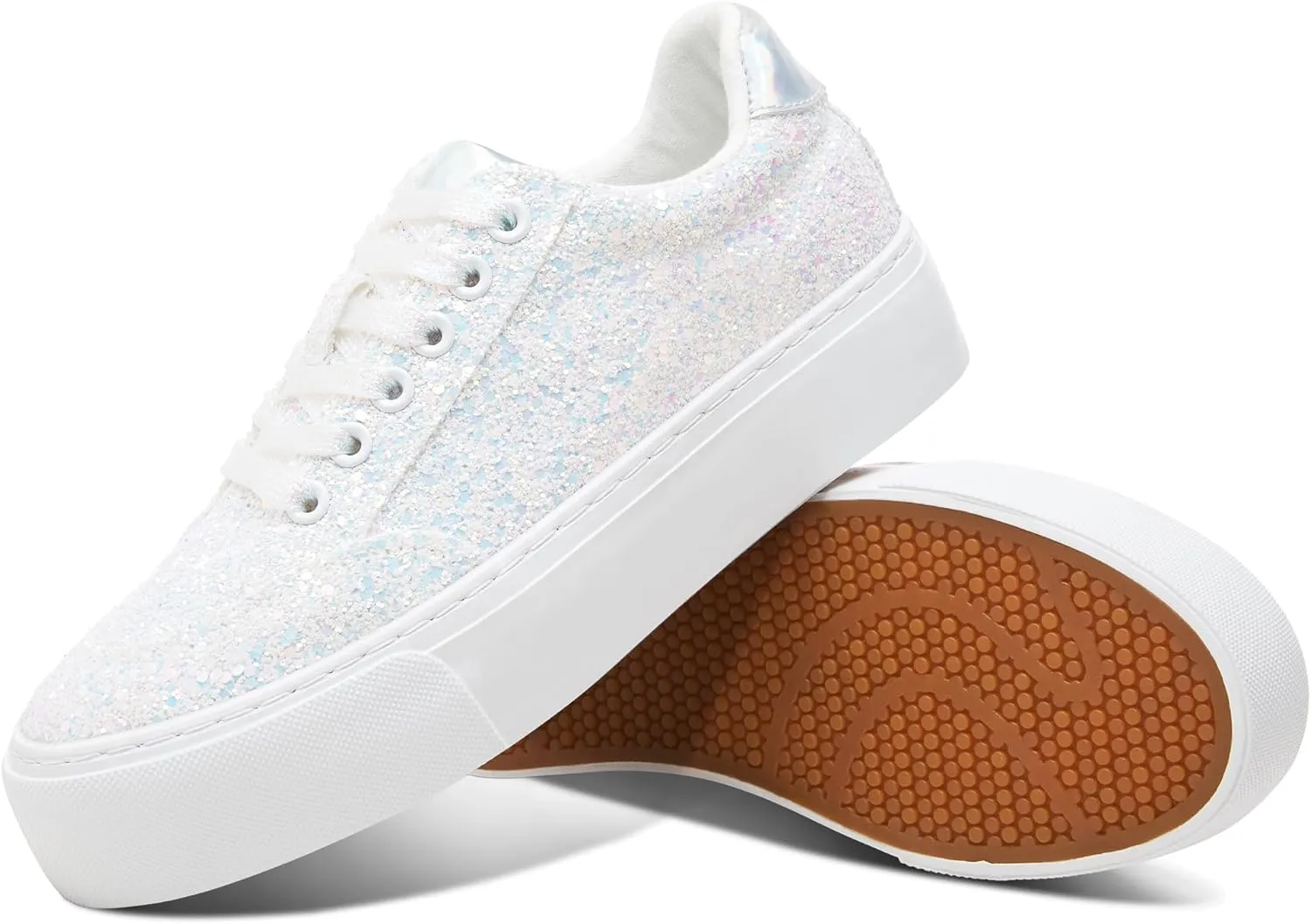 Jeekopeg Glitter Platform Sneakers Women Casual Sequin Sparkly Shoes Bling Thick Sole Walking Shoes Shiny Sequin Wedding Sneakers for Lady