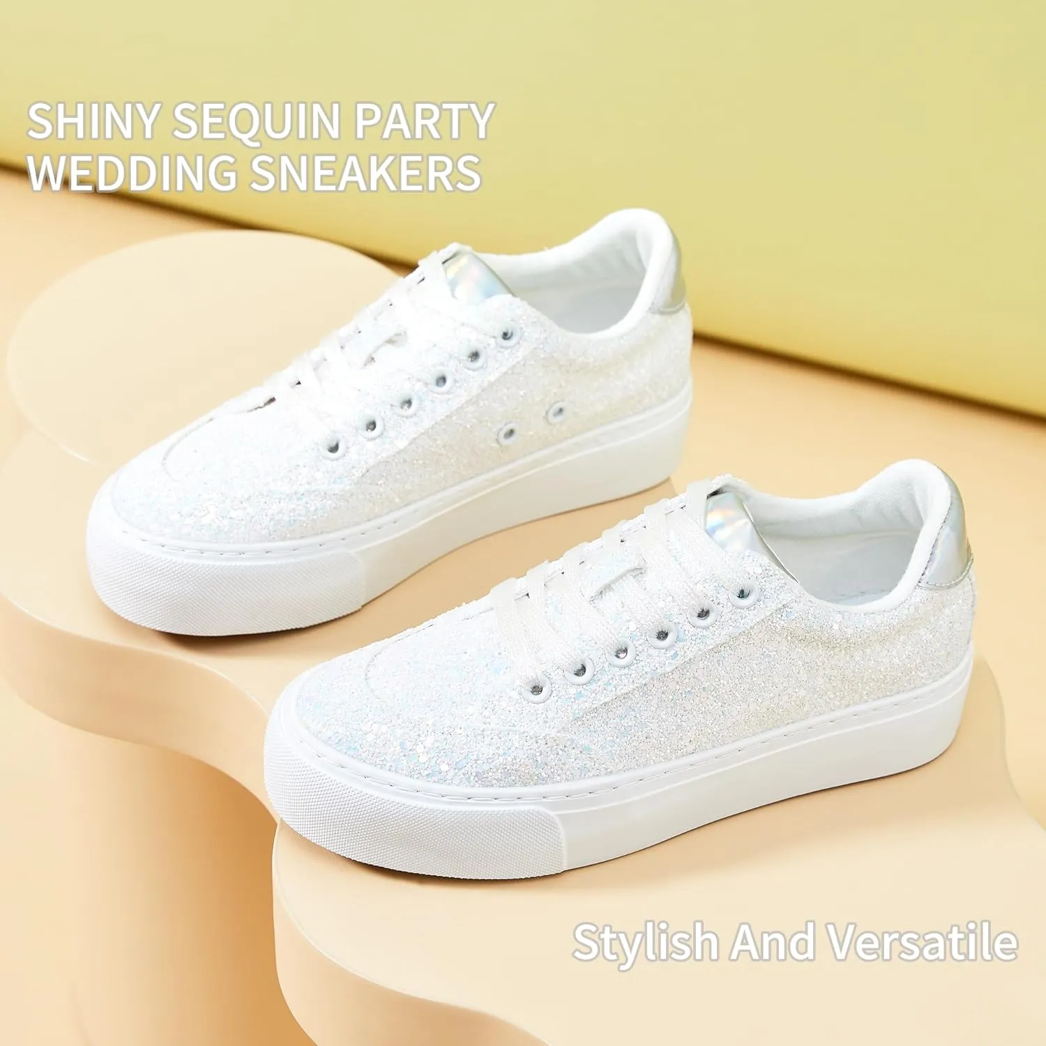 Jeekopeg Glitter Platform Sneakers Women Casual Sequin Sparkly Shoes Bling Thick Sole Walking Shoes Shiny Sequin Wedding Sneakers for Lady