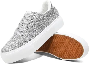 Jeekopeg Glitter Platform Sneakers Women Casual Sequin Sparkly Shoes Bling Thick Sole Walking Shoes Shiny Sequin Wedding Sneakers for Lady