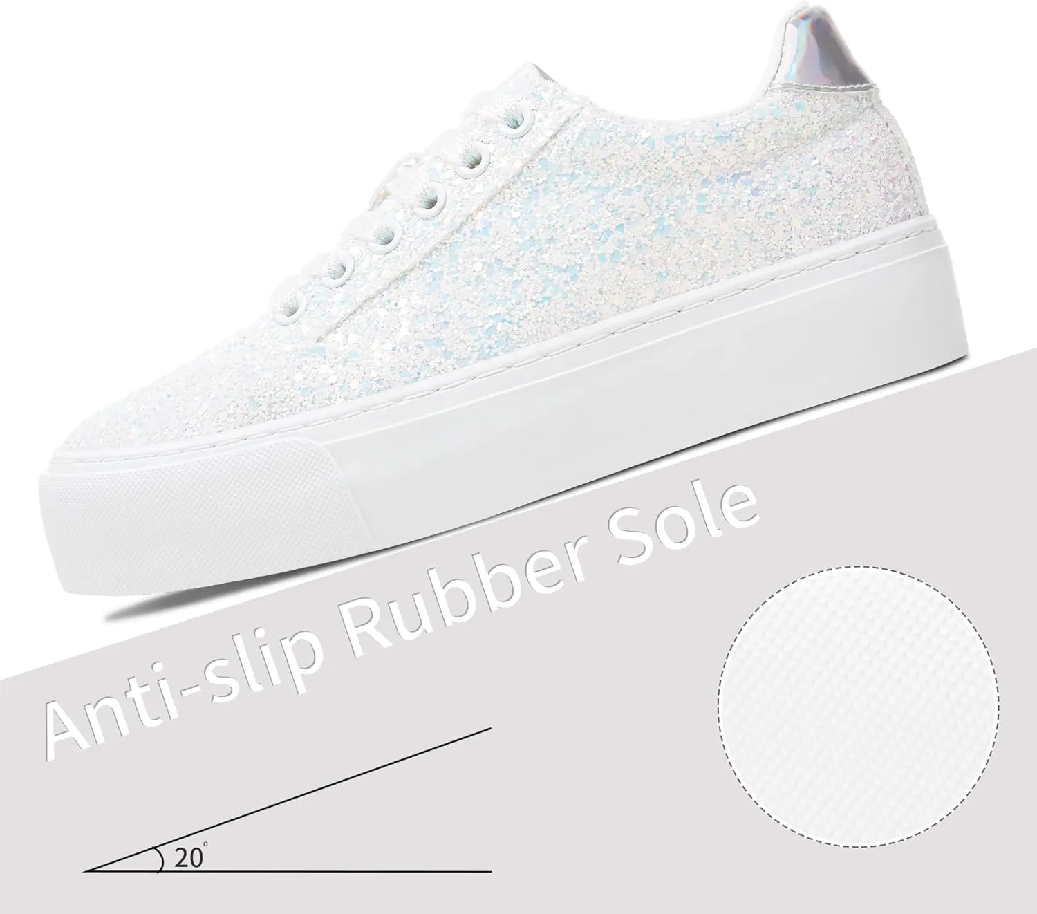 Jeekopeg Glitter Platform Sneakers Women Casual Sequin Sparkly Shoes Bling Thick Sole Walking Shoes Shiny Sequin Wedding Sneakers for Lady