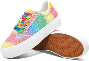 Jeekopeg Glitter Platform Sneakers Women Casual Sequin Sparkly Shoes Bling Thick Sole Walking Shoes Shiny Sequin Wedding Sneakers for Lady